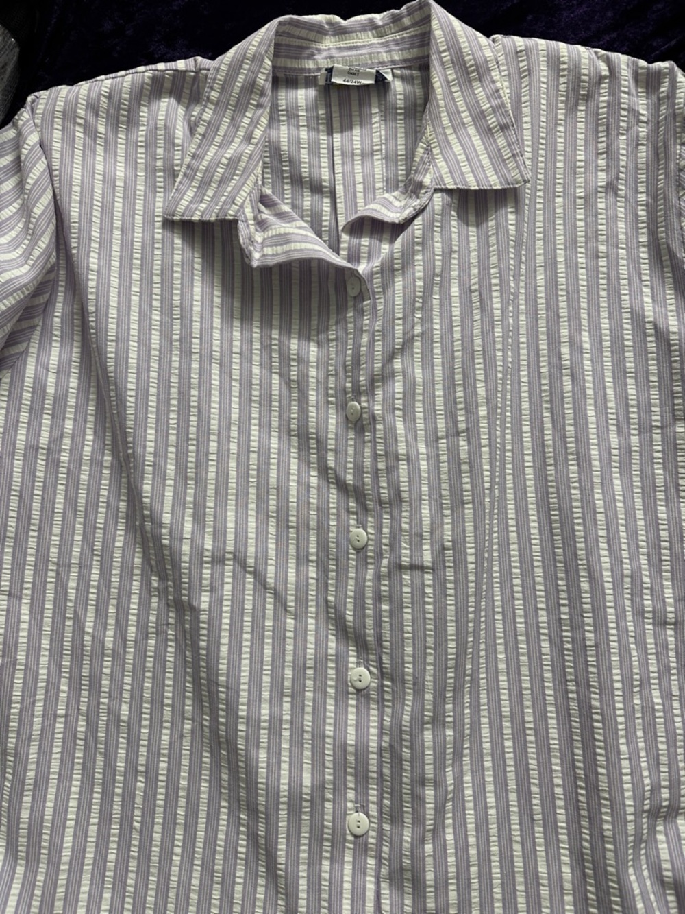 Womans Lavender & White Stripe Casual Button-Down Shirt